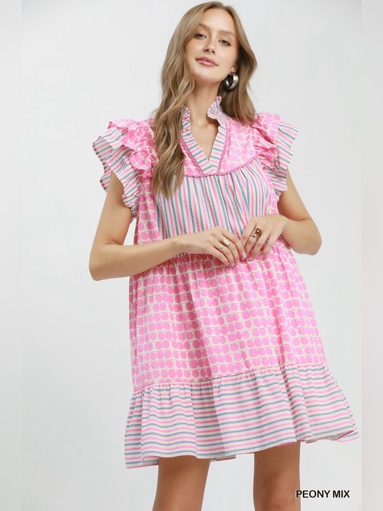 Umgee Dresses & Skirts - Umgee Mix Patchwork Flutter Sleeve Tiered Dress